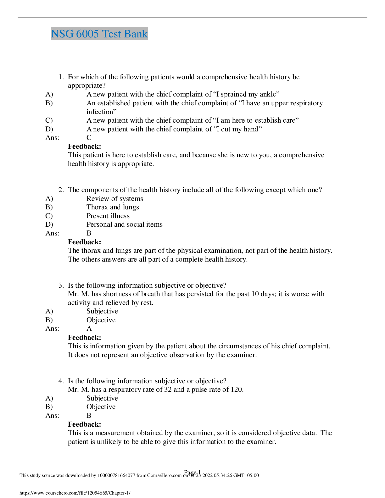 Preview image for NSG 6005 Test Bank/Graded A